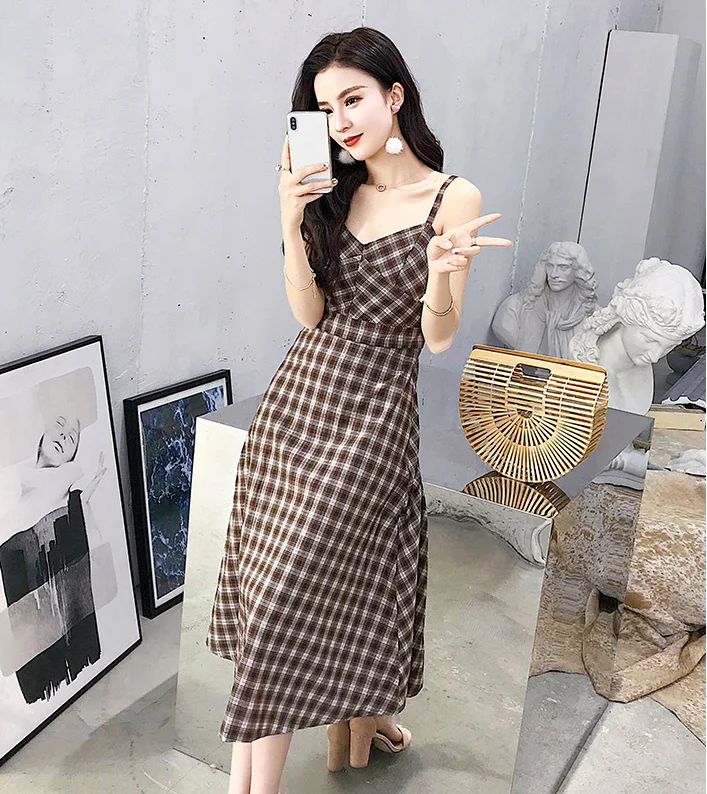 HEYEZUI 2018 новое летнее платье в клетку темперамент Приморский Пляж vestido сексуальные