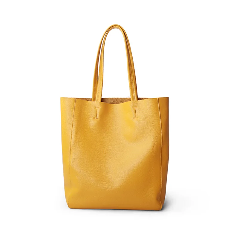 lemon yellow Women Luxury Bag Casual Tote Female Lemon Yellow Fashion Shoulder Handbag Lady Cowhide Genuine Leather Shoulder Shopping Bag - Цвет: lemon yellow