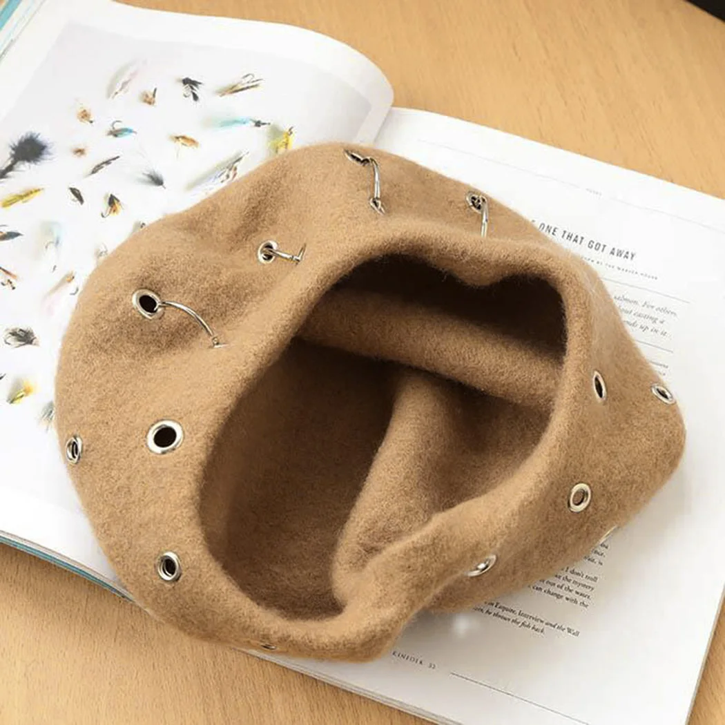 2018 Зимняя теплая шерстяная женская модная беретка из вязаного материала с железным кольцом, женская французская шляпа Gorras Mujer Bonnet Femme on.