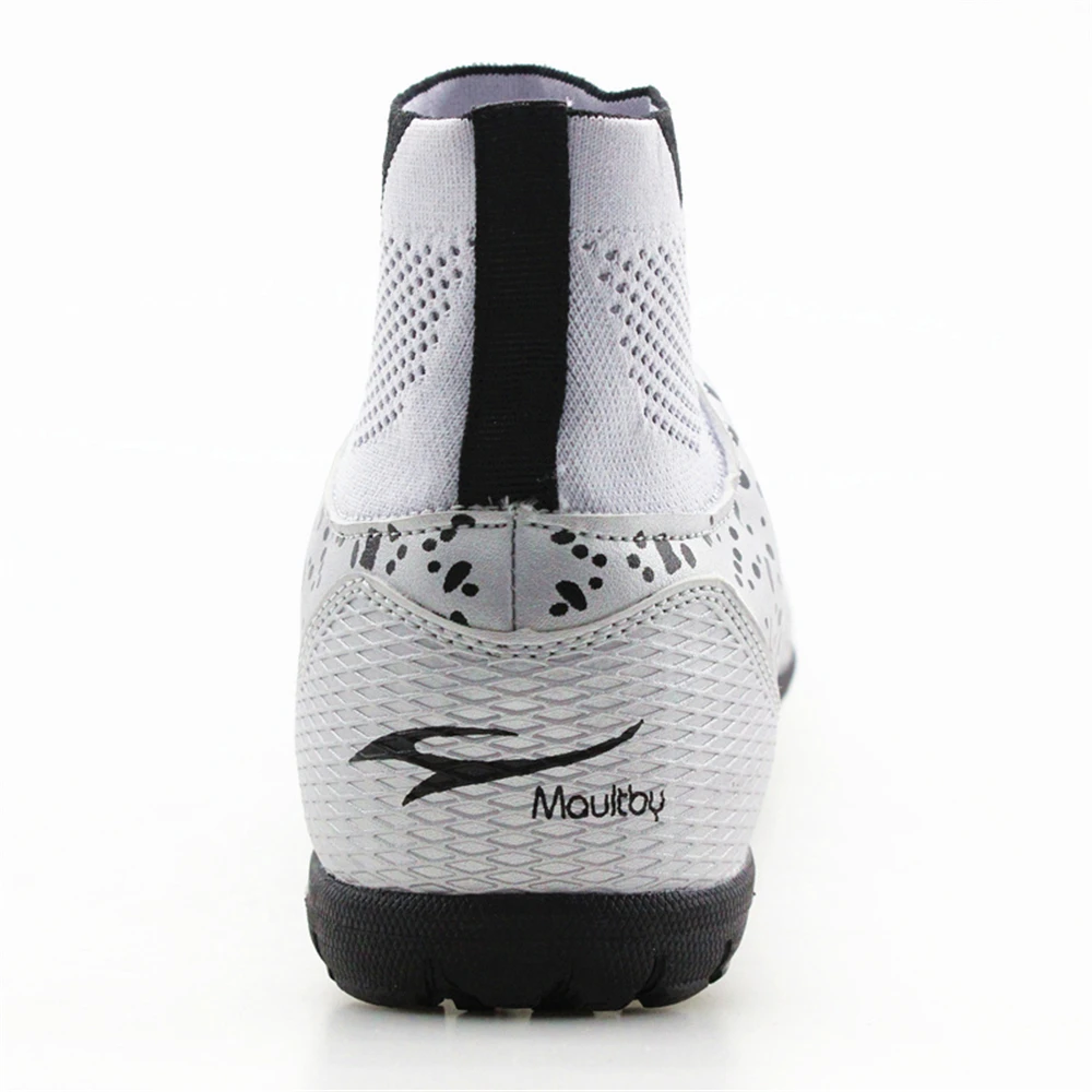 Maultby Men's Black Slivery High Ankle Turf Sole  Indoor Cleats Football Boots Shoes Soccer Cleats #08H