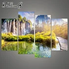 Алмазная живопись FULLCANG сделай сам, 4 панели, пейзаж, водопад, полноразмернаякруглая вышивка, мозаика 5d, природный пейзаж, FC1024