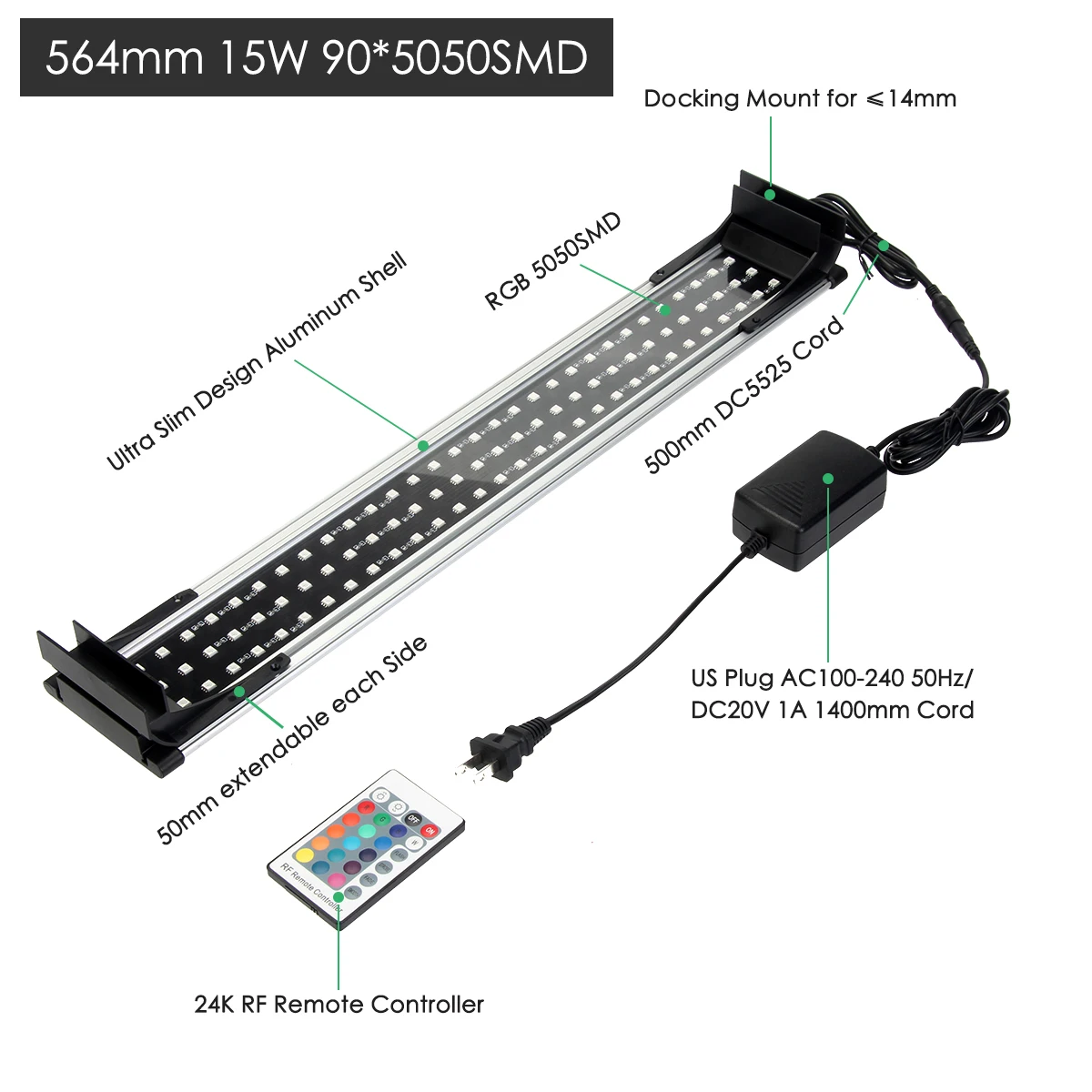 US Plug 8 Вт 10 13 15 RGB пульт дистанционного управления аквариумный аквариум