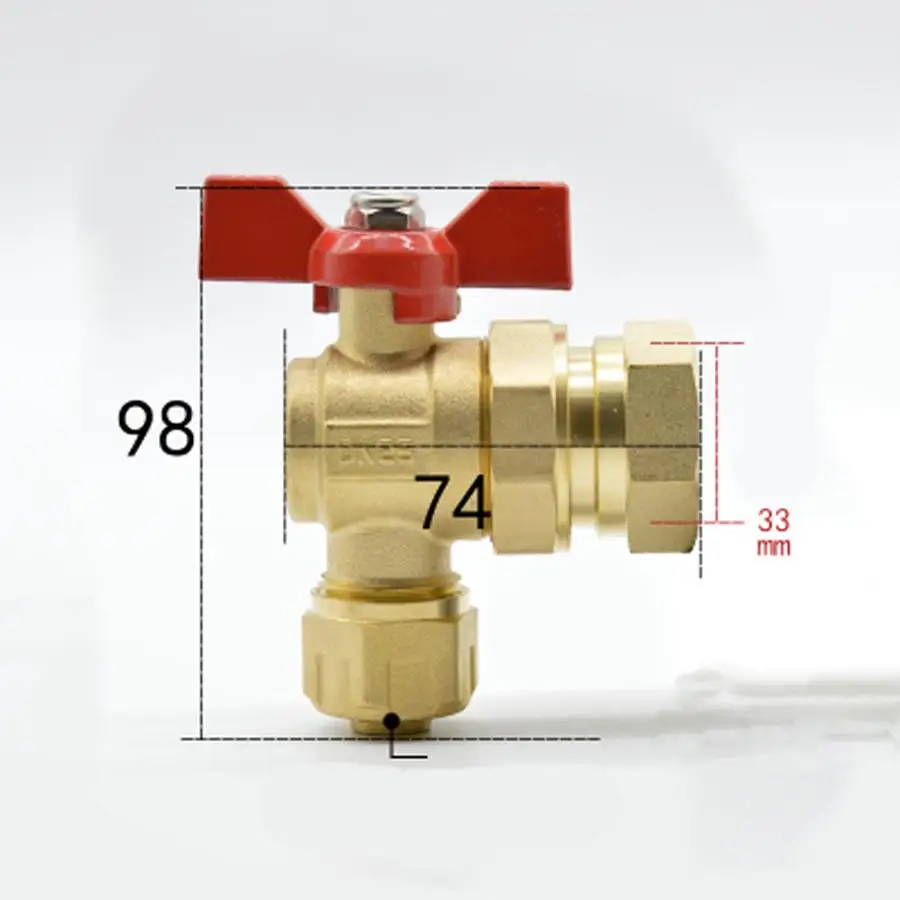 

DN25 G 1" BSPP Female Fit 16/20mm ID/OD PEX Tube None Brass Angle Ball Valve With Red Handle For Water Mainfold