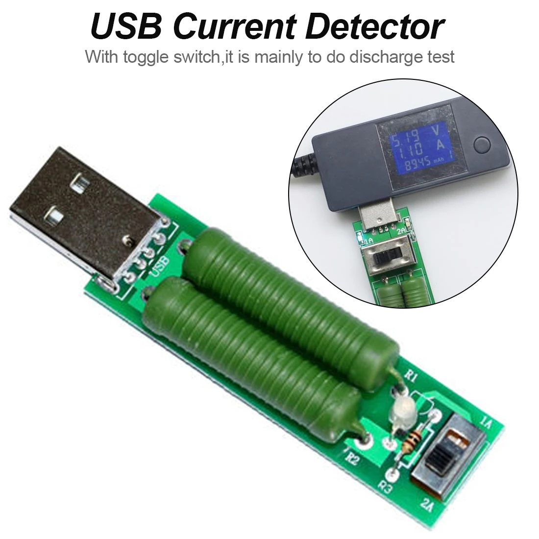 USB мини-разгрузочный интерфейс резистор нагрузки с переключателем 5 в 1A Зеленый |