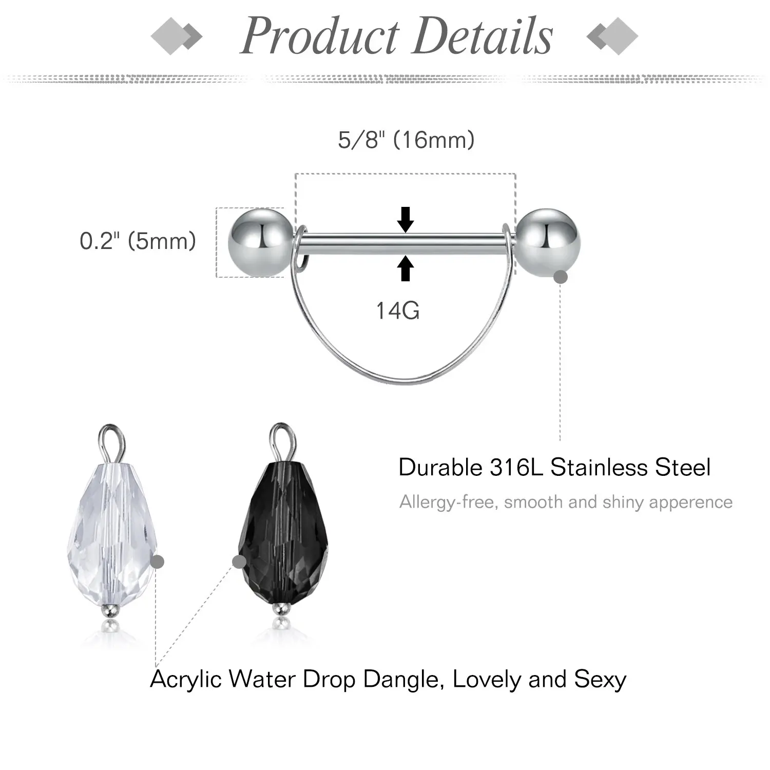 Кольца JFORYOU для пирсинга сосков женские ювелирные изделия из нержавеющей стали