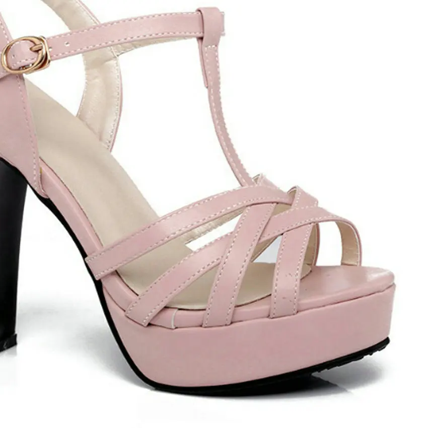 

QUTAA 2020 Women Sandal Square High Heel Platform Women Shoes Slingback Peep Toe PU Leather Ladies Wedding Shoes Size 34-43