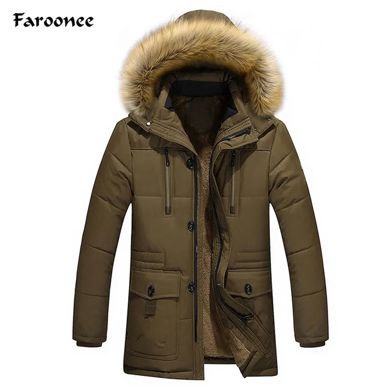Мужские зимние теплые пуховики с капюшоном из натурального меха тонкие куртки