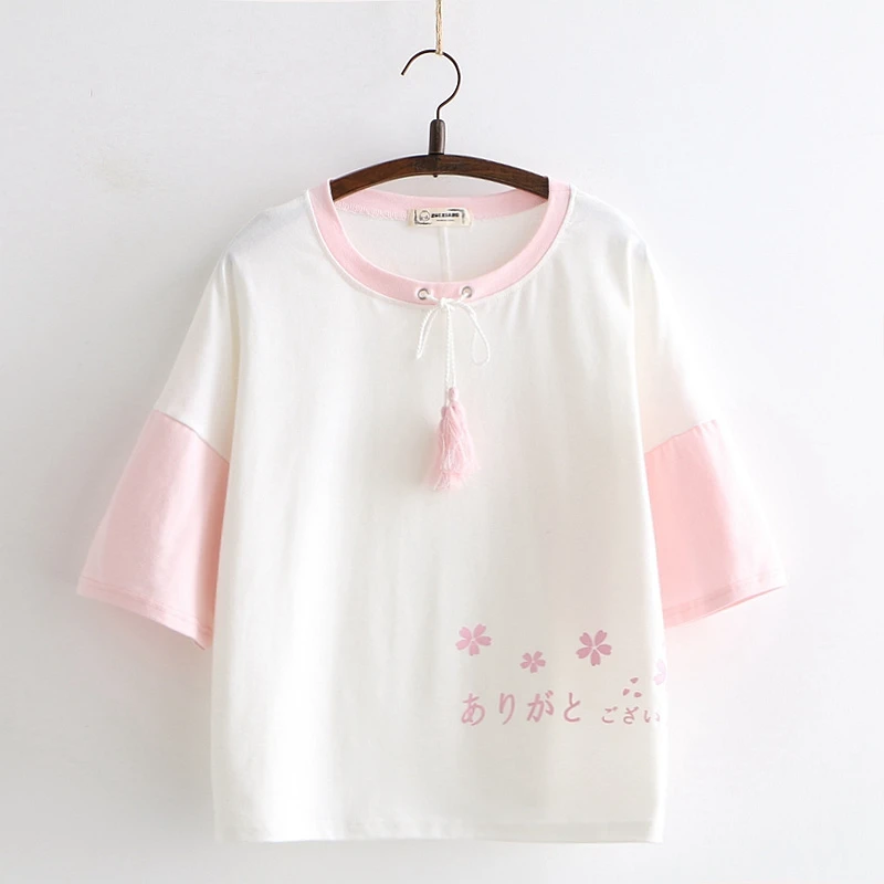 

Harajuku Kawaii Loose Cherry T Shirt Women Summer Japanese Patchwork Funny Graphic Tshirt Short Sleeve Cute Tops Sweet Clothes