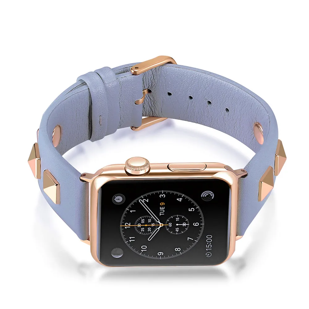 Роскошный кожаный ремешок с заклепками для Apple Watch SE Band Series 6 5 4 3 2 на запястье 40 мм 44