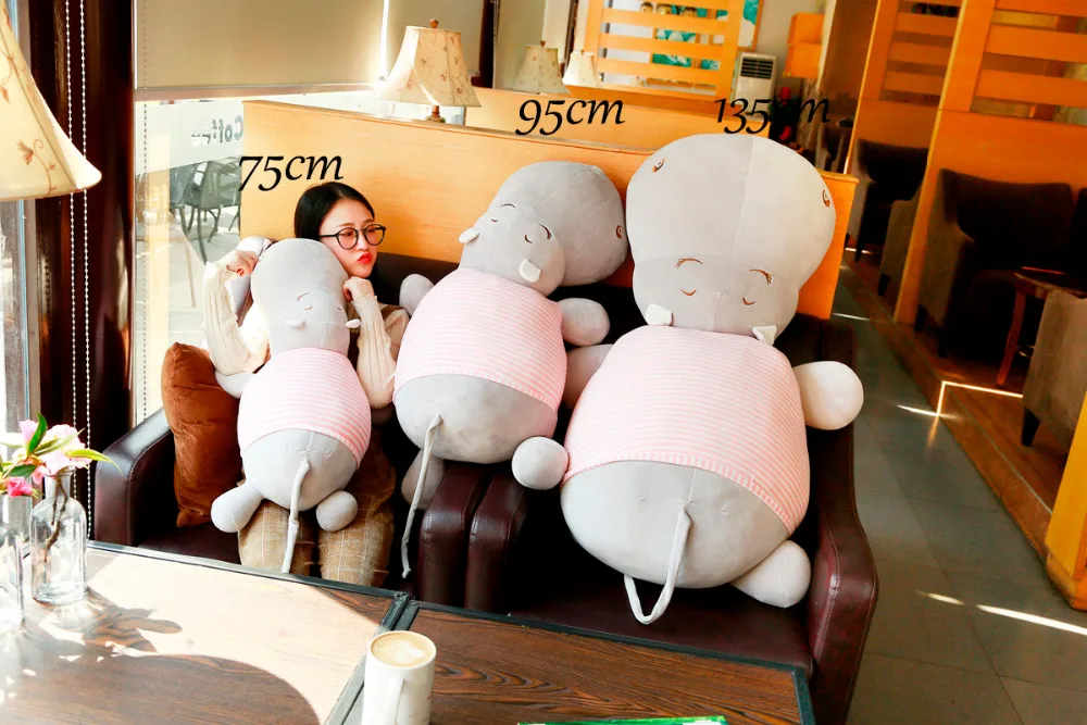 Полоса одет гиппопотам кукла бегемотик Ультра мягкий эластичный Plushie Животные игрушки для детей с моющейся кукла-компаньон для маленьких мальчиков и девочек 75/95 см