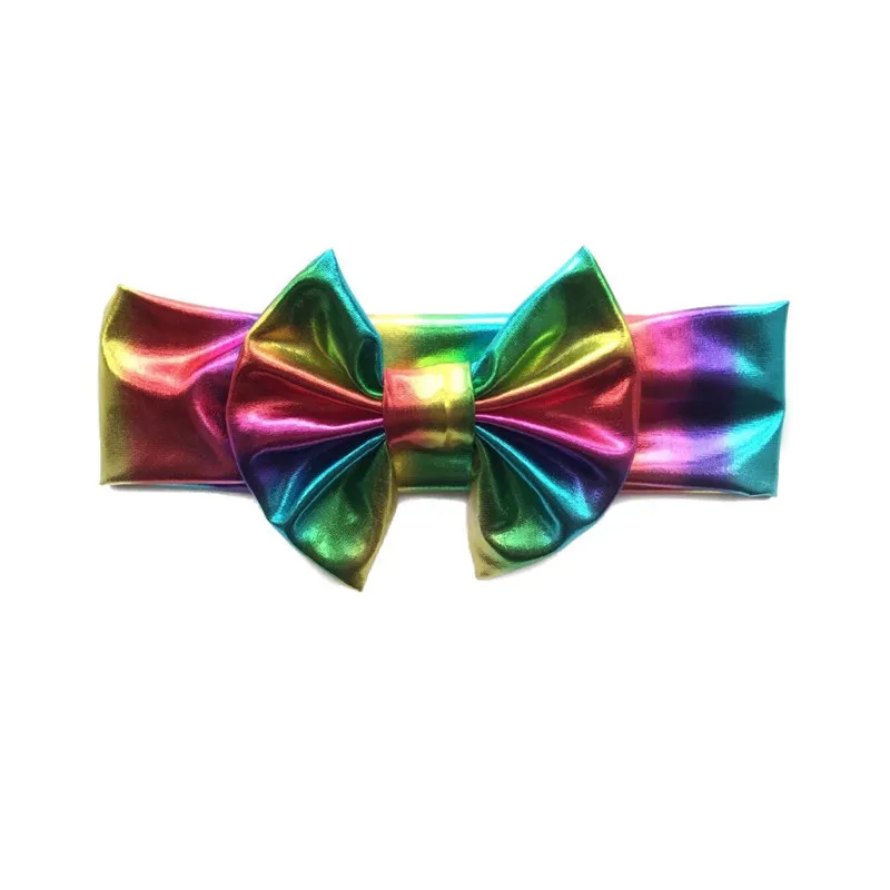 Girls Big Glitter Metallic Headband For Kids 2018 Rainbow Elastic Hair Band Birthday Gift Large Sequin Bow Accessories | Мать и ребенок