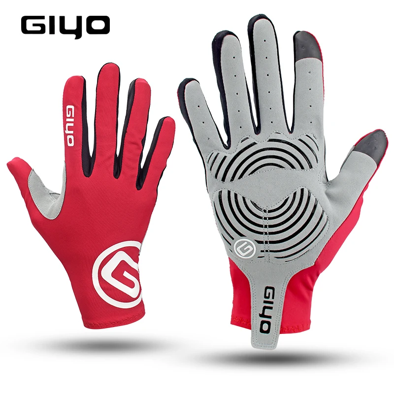 red full fingers GIYO, зимние перчатки для велоспорта, длинные, полпальца, противоскользящие, гелевые, с сенсорным экраном, MTB, для шоссейного велосипеда, велосипедные перчатки для мужчин и женщин, с полными пальцами - Цвет: red full fingers