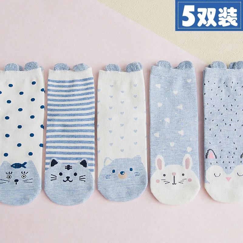 5 5 пар/лот, женские носки в Корейском стиле, милые носки Kawaii, носки с котом, хлопковые носки-тапочки hello kitty - Цвет: 5