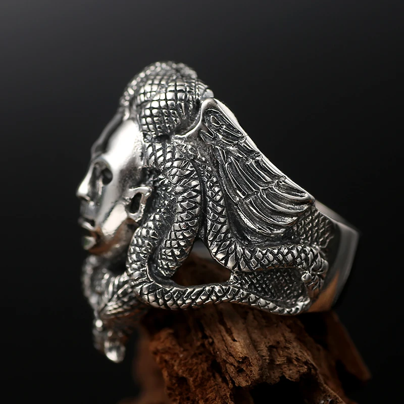 ZABRA Luxury Solid 925 Sterling Silver Men Ring Budda God Head Vintage Black Color Punk Mens Rings Domineering Gothic Jewelry|sterling silver men