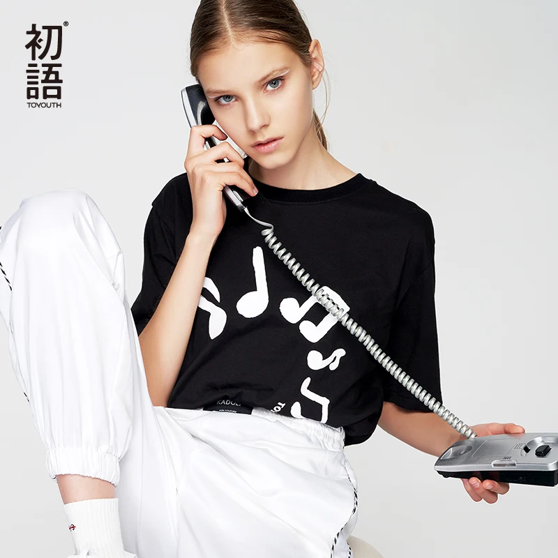 Tpyouth Для женщин Летняя хлопковая Футболка с круглым вырезом Harajuku Примечание