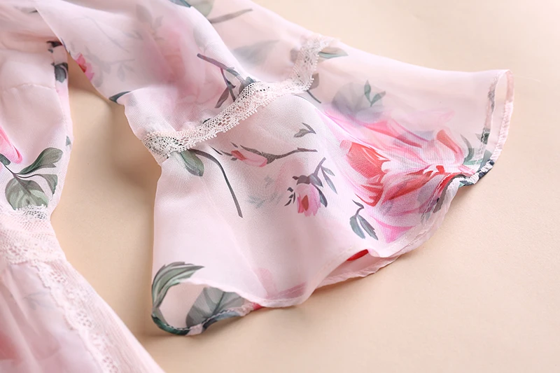 Женское длинное платье с круглым вырезом MIUXIMAO розовое повседневное кружевное