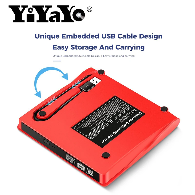 YiYaYo Внешний USB 2 0 устройство для чтения CD/DVD проигрывателя ультрапортативное