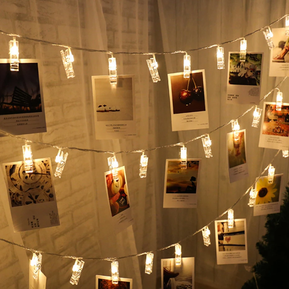LED String Light 1.3M 2.8M 5M Led Fairy Card Photos Backdrop Lighting Decor Clip Holder Book Room Background For Christmas | Лампы и