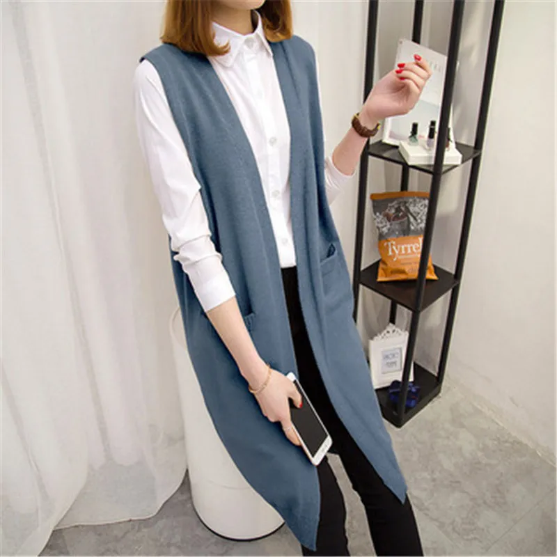 Autumn Sweater Female 2019 New Loose Long Section knitted Outer Vest Sleeveless Cardigan Jumper Outerwear Coats PZ1240 |