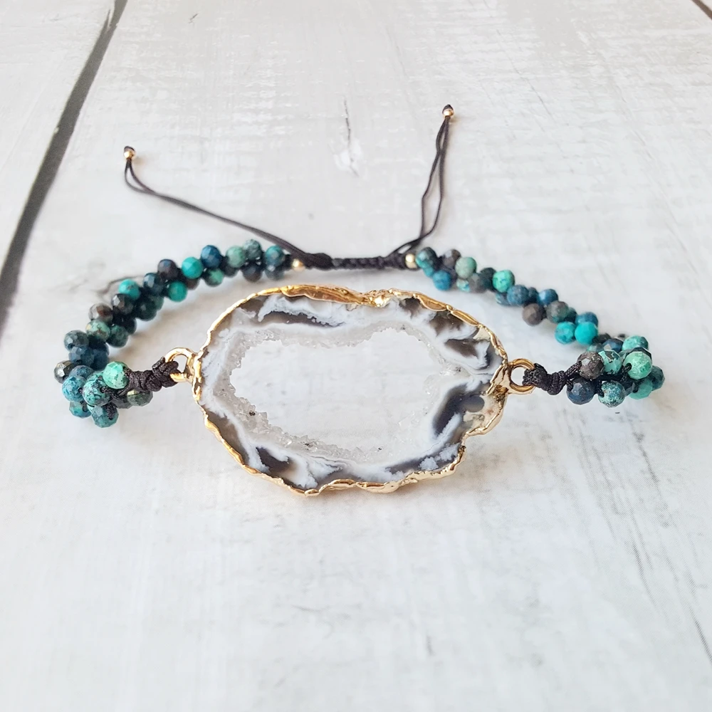Lii Ji Chrysocolla Drusy Druzy кристалл агат натуральный камень веревка браслет для женщин и