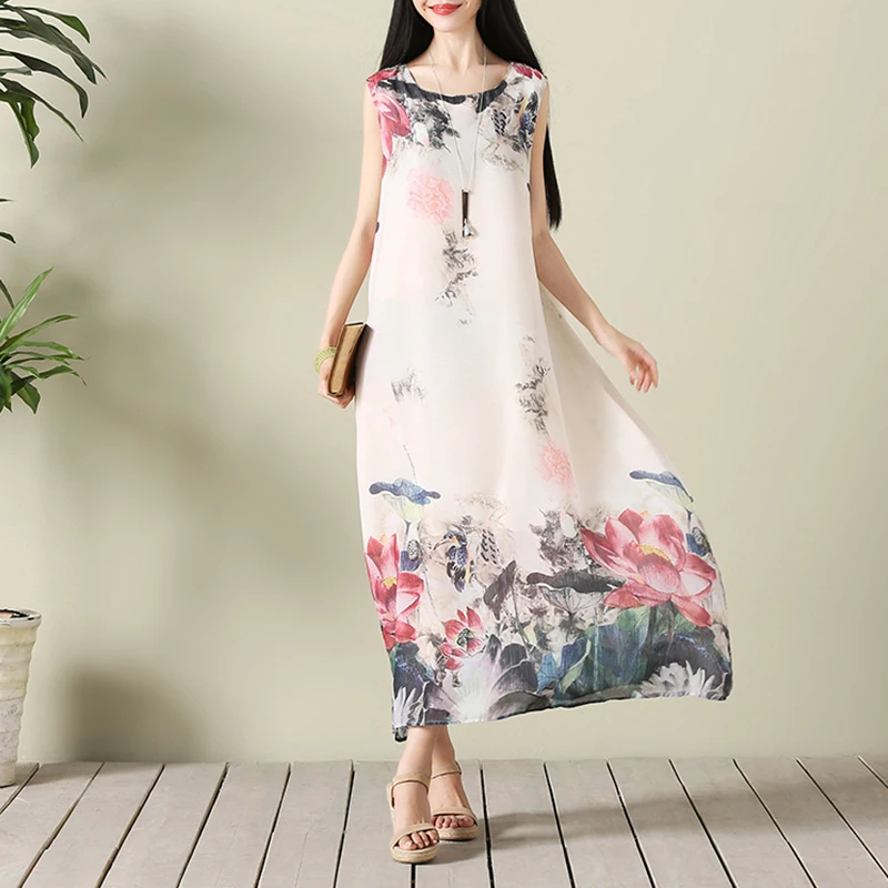 

2019 Plus Size Summer Chiffon long dress new Lady Elegant printing Dresses Women Casual Beach dress aa729