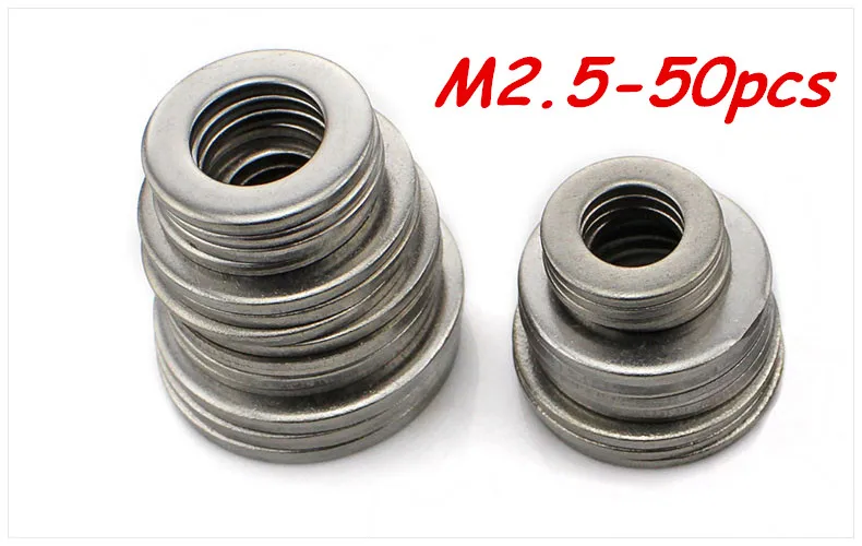 

Free shipping 50pcs M2.5 304 Stainless Steel Flat Washer Plain Washer Flat gasket