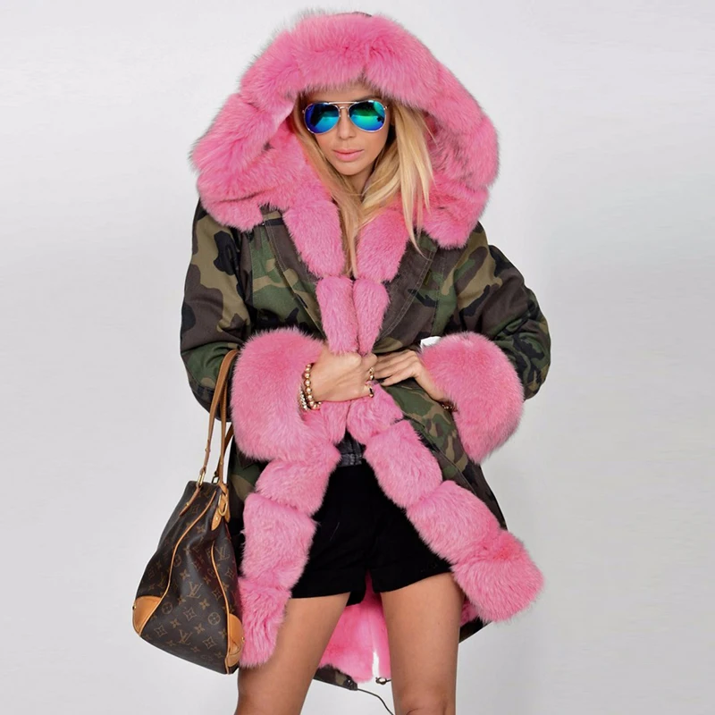 Женская зимняя шуба из натурального меха лисы женская теплая с большим меховым