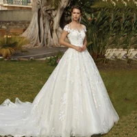 eightale elegant wedding dresses cap sleeves scoop neck lace bridal dress a line backless train wedding gowns vestidos de noiva