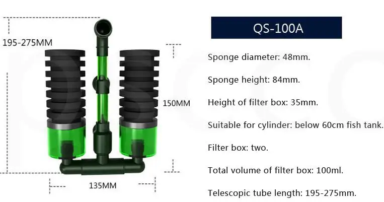 QS-100A 1 шт., био-губка, фитинг, водная фея, супер Биохимический Губчатый Фильтр, материал фильтра для аквариума, двойная губка, фильтр QANVEE - Цвет: QS-100A
