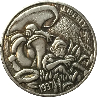 Хобо Никель 1937-D 3-х ножках с гравировкой в виде американского бизона из никеля Монета КОПИЯ Тип 89 - Цвет: old
