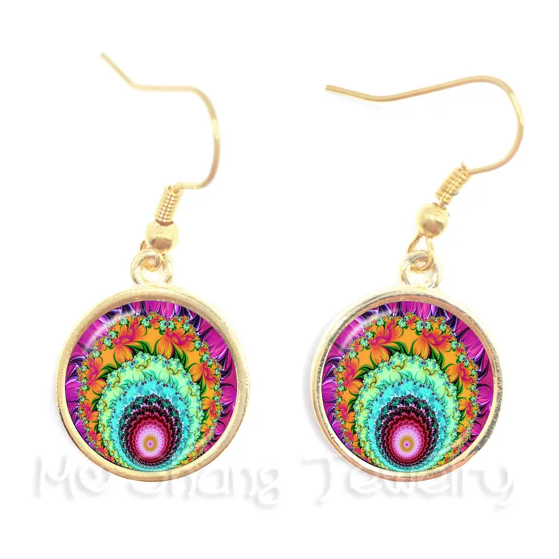 Mandala Drop Earrings Beautiful Flowers Glass Cabochon For Women Charm Jewelry Creative Gift | Украшения и аксессуары