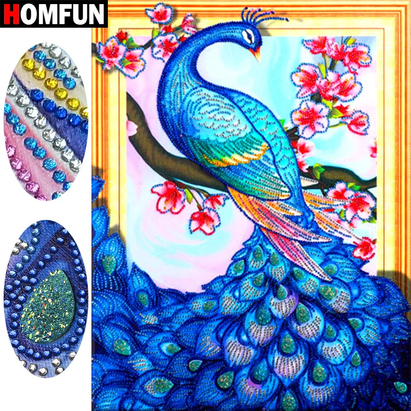 

HOMFUN 5D Special shape Diamond Painting Peacock Diy Diamond 5D Animal Diamond Embroidery Set Handicraft Decor Gift 40x50cm