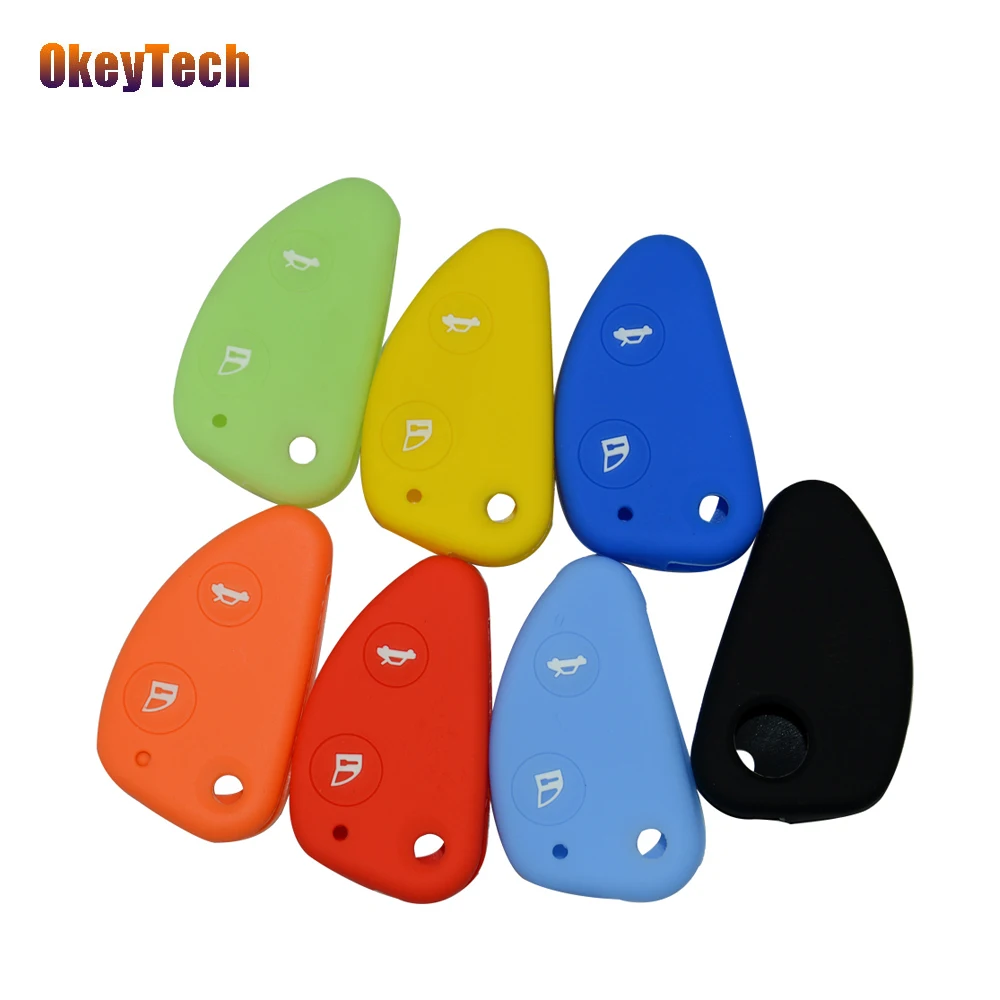 

OkeyTech 2 Button Flip Folding Silicone Rubber Key Case Car Key Fob Cover Shell Skin Protector Bag for Alfa Romeo 147 156 166 GT