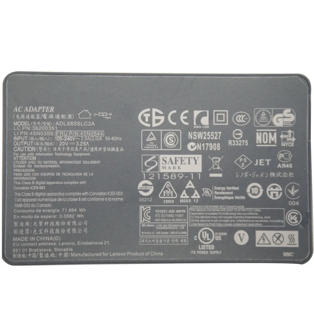 100% Оригинальный Тонкий адаптер переменного тока 20 в 36200351 а 65 Вт для Lenovo G400 G500 С