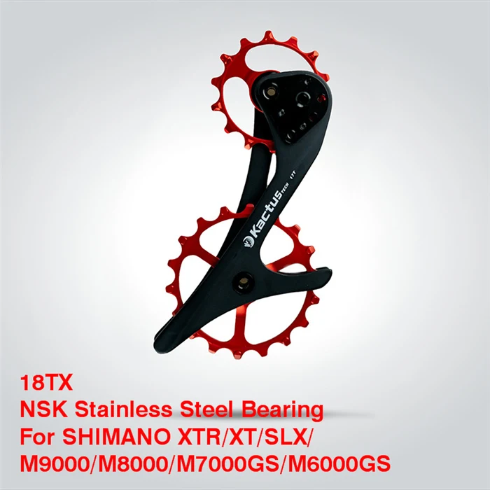 steel bearing red 14/18Т углеродного волокна задний переключатель передач велосипедный комплект Керамика подшипник опорный ролик шкив для Shimano XT/SLX/M9000/M9050/M8000/M8050 - Цвет: steel bearing red