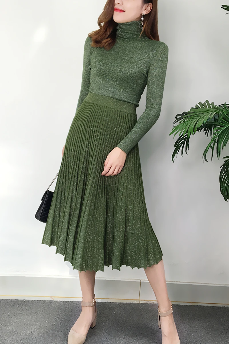 Женский трикотажный костюм из двух предметов вязаный свитер с высоким