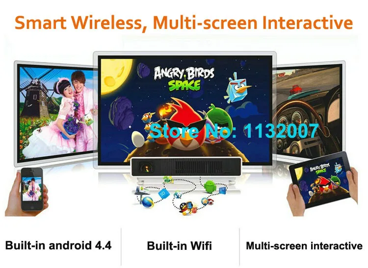 5500 люмен Smart Android 4.4 ЖК-Телевизор LED проектор Full HD аксессуары 1920x1080 3D домашний