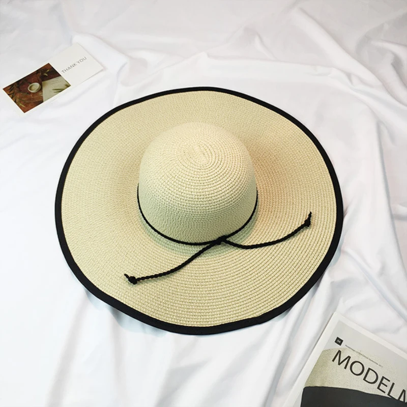 

HT995 2017 New Summer Sun Hats for Women Big Large Brim Beach Hats Ladies Stylish Floppy Hats Solid Anti-UV Straw Hat Cap Female