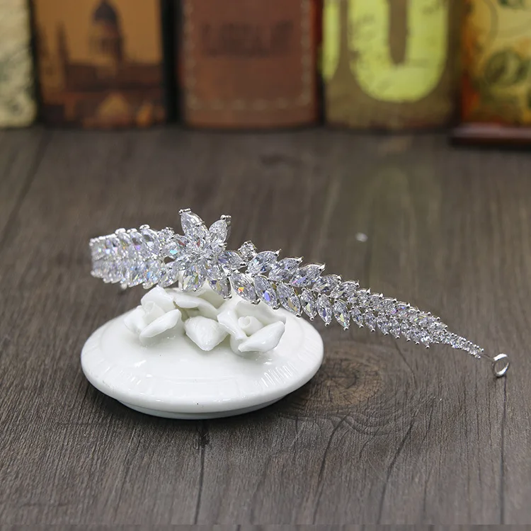 Винтажная прозрачная свадебная тиара SLBRIDAL с инкрустацией из фианита королевская