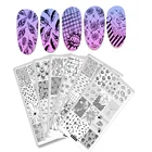 Прямоугольная пластина для стемпинга для ногтей Mezerdoo, 1 шт., Алмазные цветы, перышки, шаблон штампа для самостоятельного изготовления, наборы трафаретов для ногтей