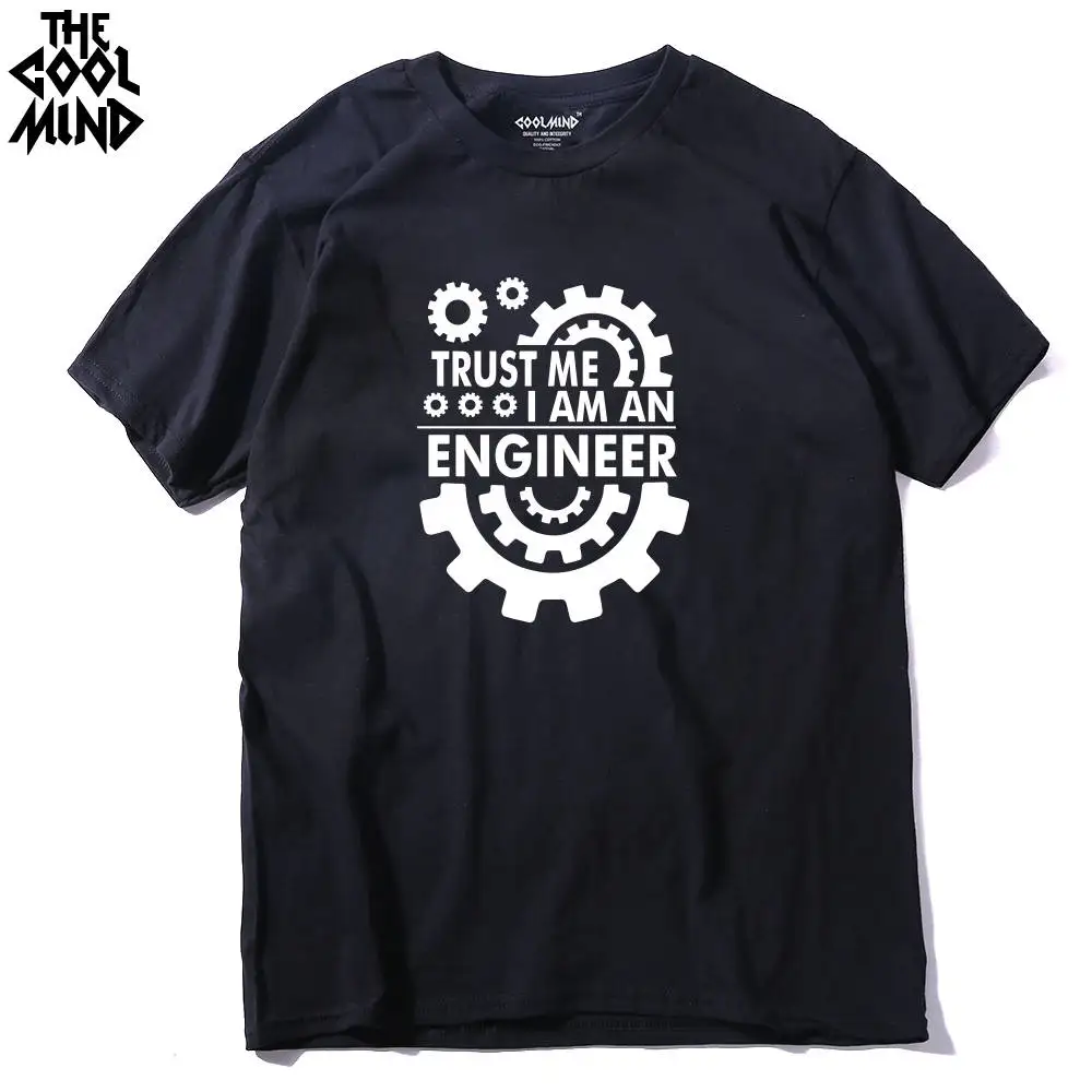 BLK COOLMIND TR0112A, Хлопковая мужская футболка с принтом «TRUST ME I AM AN engineer», повседневная мужская футболка с круглым вырезом, трикотажные топы, футболки - Цвет: BLK