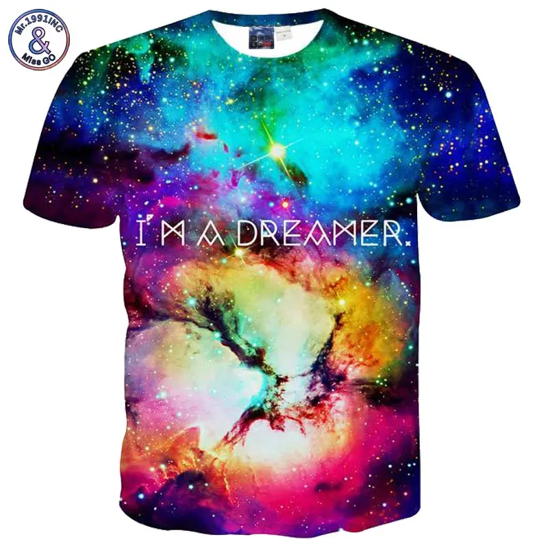 Модная Летняя мужская футболка с 3d принтом букв I AM A DREAMER галактика короткими