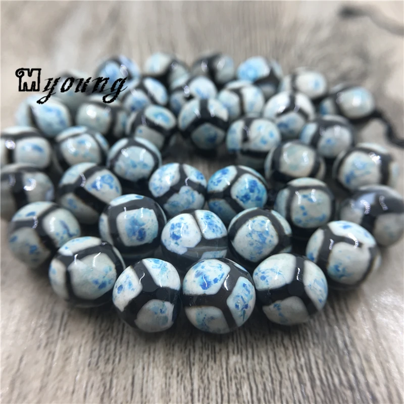 Футбольная полоса натуральные тибетские Агаты DZI Круглые граненые три злых глаза