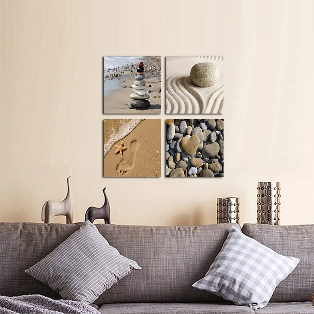 4pcs/set Sea view stone Pictures Prints on Canvas Walls Art Work Modern Giclee Wall Artwork free shipping CJ-HJ-1 | Дом и сад