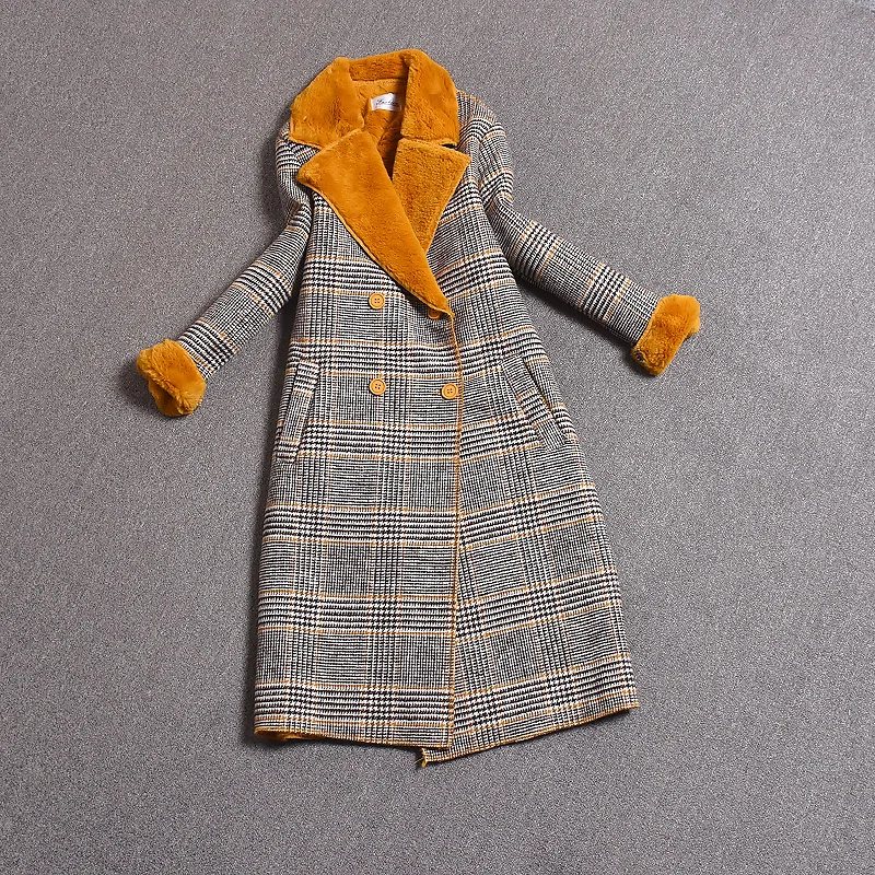 Большие размеры 2XL женщин на осень-зиму шерстяные coat2019 новый плотный бархат плед