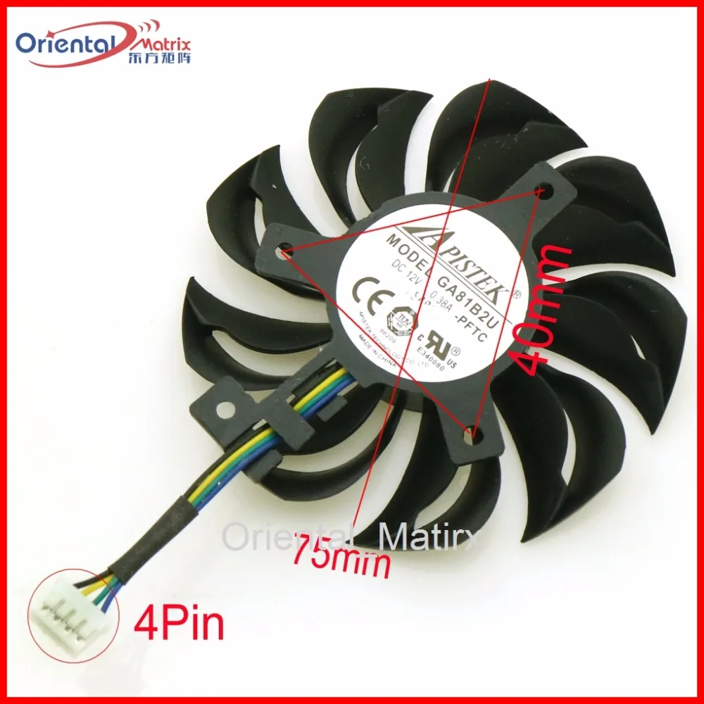 Ventoinha Vga Ga81b2u-pfta 12v 0.38a 4pin 75 mm 40*40*40 mm para Calendário Placa Gráfica Cooler Ventiladores e resfriadores