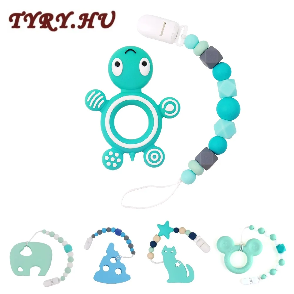 

TYRY.HU Silicone Teether Animal Elephant Tortoise Teether Pacifier Chains Baby Teether Silicone Beads Pacifier Clips Necklace