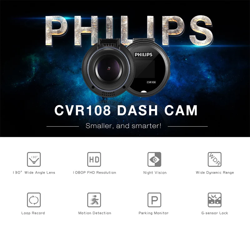Оригинальный Philips CVR108 1 дюймов Скрытая Видеорегистраторы для автомобилей Камера
