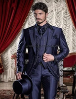 embroidery groomsmen peak lapel groom tuxedos silver greygreyroyal bluenavy blue best men suits jacketpantsvest c8