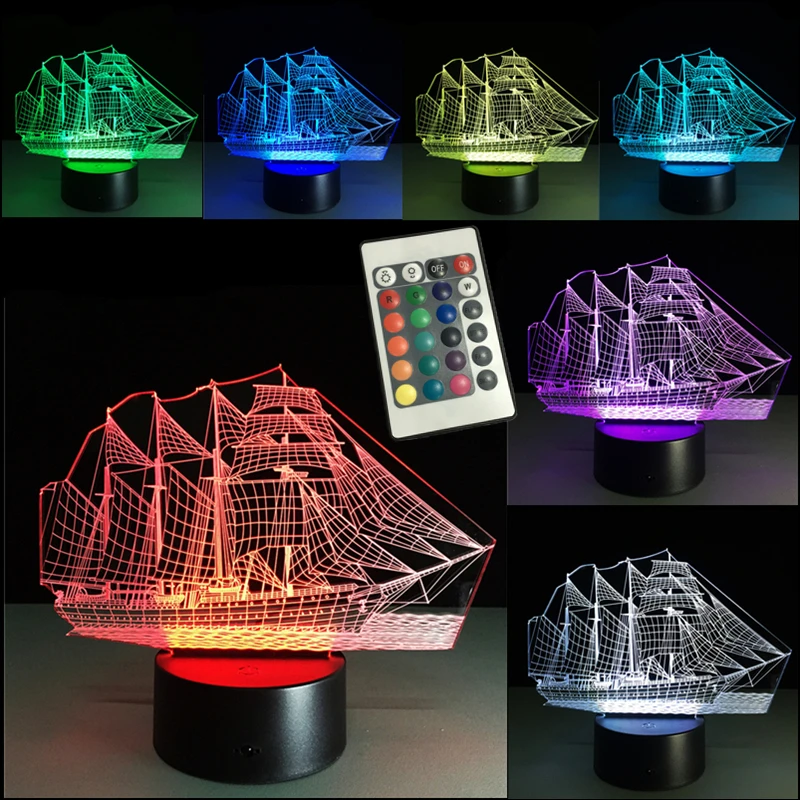 3D светильник ночник для парусника светодиодная настольная лампа RGB с